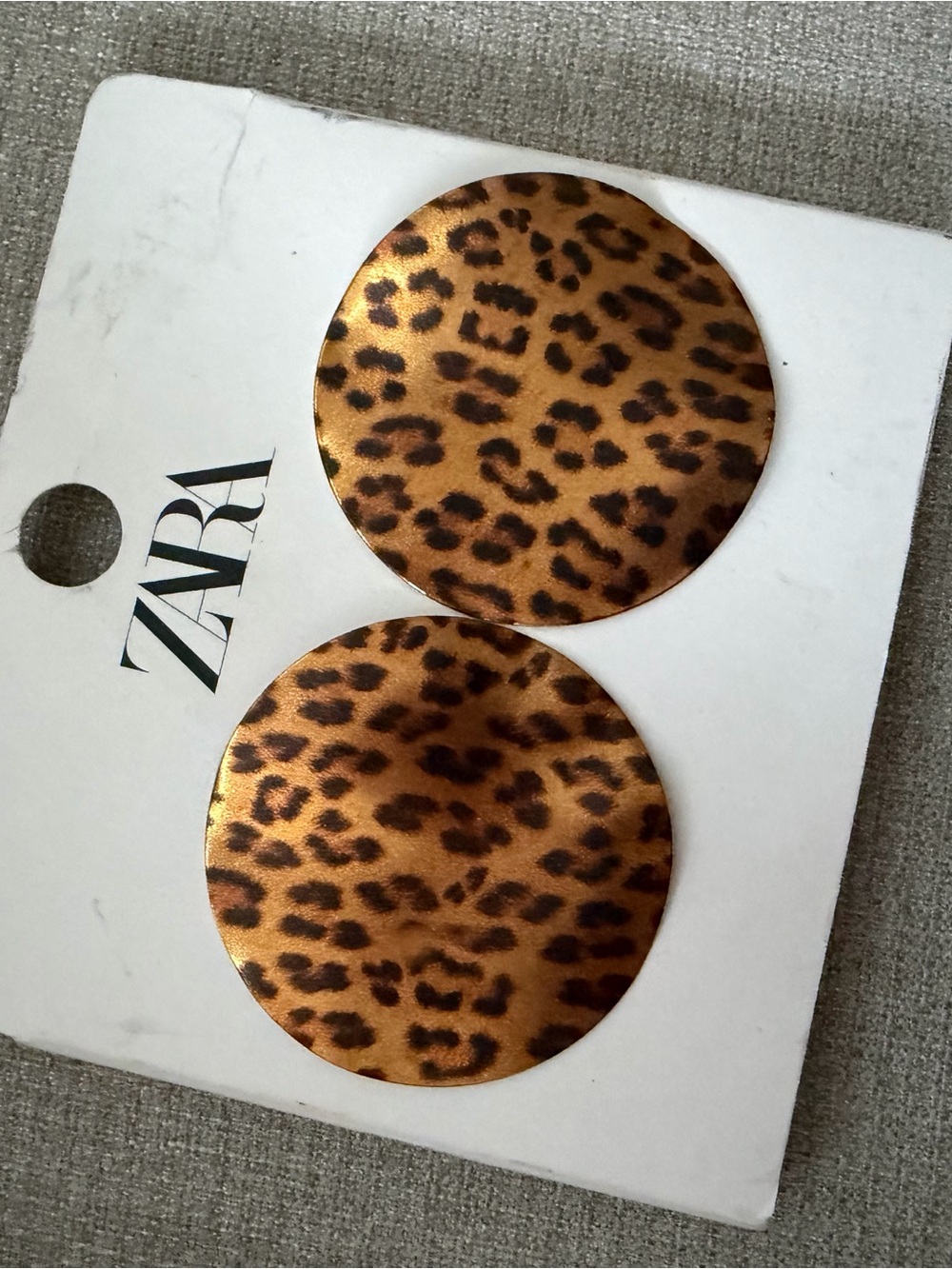 ZARA Leopard-Print Round Earrings- Brown & Black